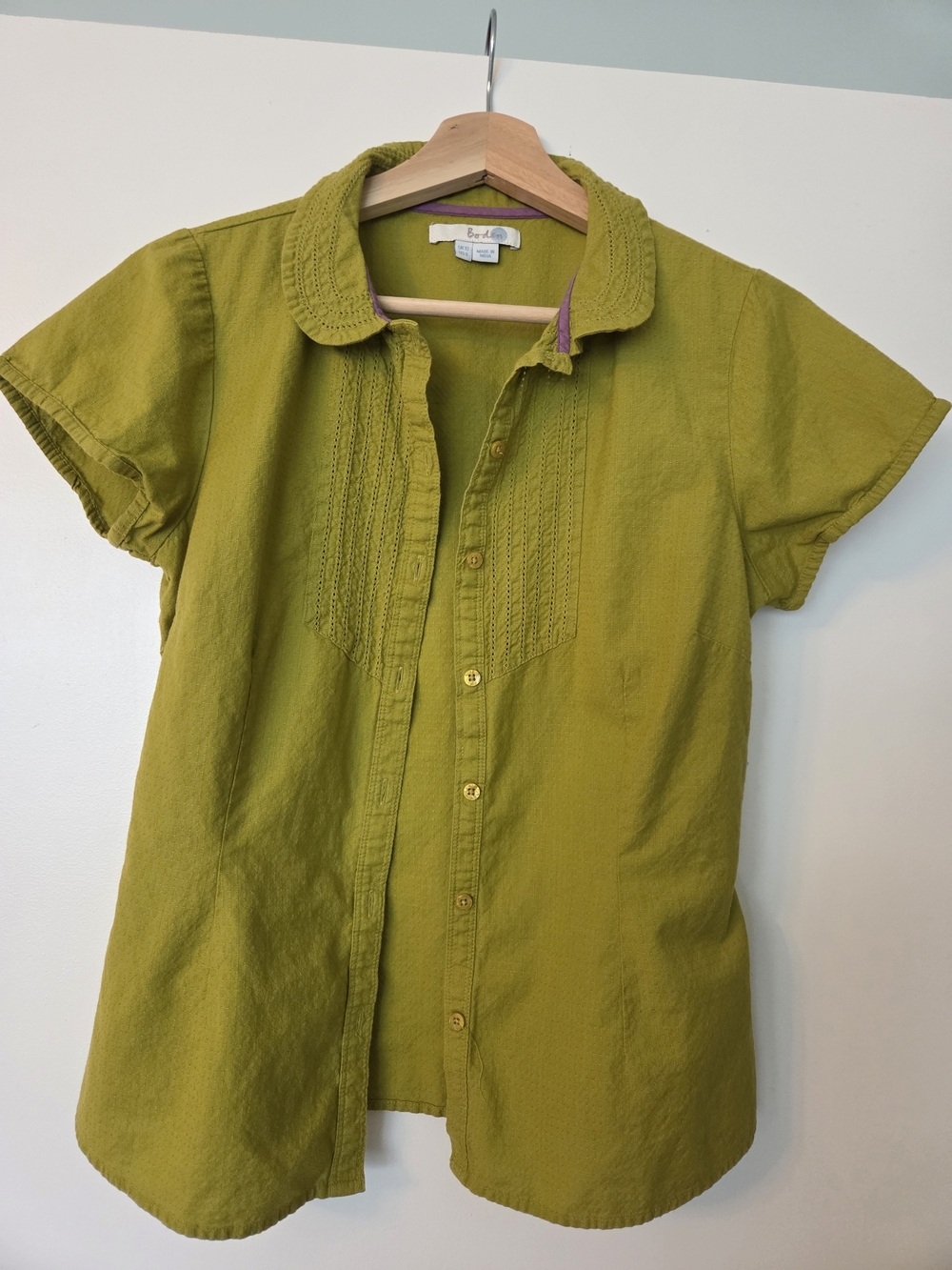 Boden Chartreuse Green Short-Sleeve Button-Up Shirt